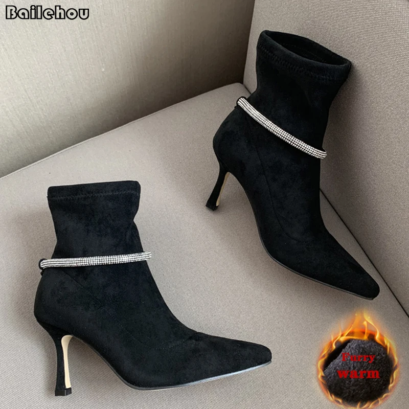 Big Size Ladies 7 CM Heels Women Modern Boots Rhinestones Pointed Toe Winter Fur Warm Short Ankle Female Shoes Rubber Boots
Big Size Ladies 7 CM Heels Women Modern Boots Rhinestones Pointed Toe Winter Fur Warm Short Ankle Female Shoes Rubber Boots
