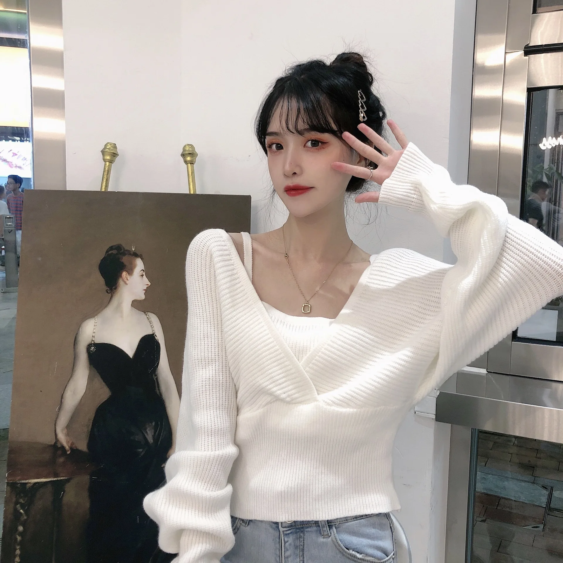 Zoulv 2020 Fashion V-neck Fake Two-piece Long-sleeved Knit Sweater Autumn New Women's 2020 All-match Strapless Pullover
Zoulv 2020 Fashion V-neck Fake Two-piece Long-sleeved Knit Sweater Autumn New Women's 2020 All-match Strapless Pullover