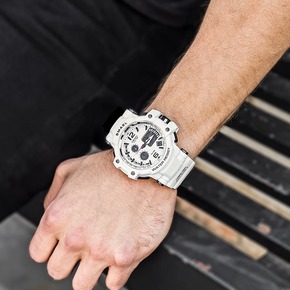 SMAEL Men Watches White Sport Watch LED Digital 50M Waterproof Casual Watch S Shock Male Clock 1509 relogios masculino Watch Man
SMAEL Men Watches White Sport Watch LED Digital 50M Waterproof Casual Watch S Shock Male Clock 1509 relogios masculino Watch Man