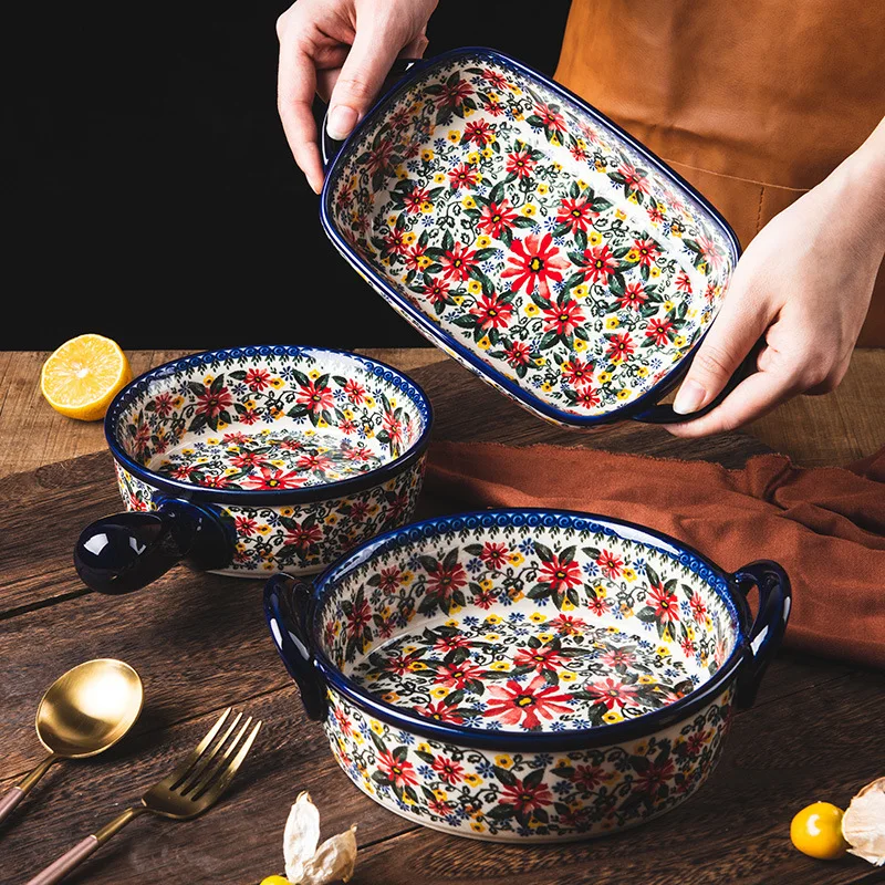 Polish ceramic handle bowl household oven microwave special double ear soup bowl instant noodle bowl flower dish bakeware dish
Polish ceramic handle bowl household oven microwave special double ear soup bowl instant noodle bowl flower dish bakeware dish