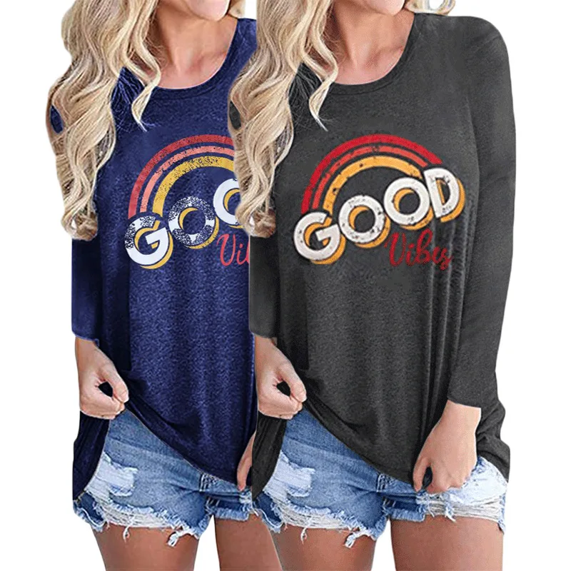 Women Spring Tops Rainbow Pattern Letter Printed Round Neck Long Sleeve Casual Tops for Spring Autumn -OPK
Women Spring Tops Rainbow Pattern Letter Printed Round Neck Long Sleeve Casual Tops for Spring Autumn -OPK