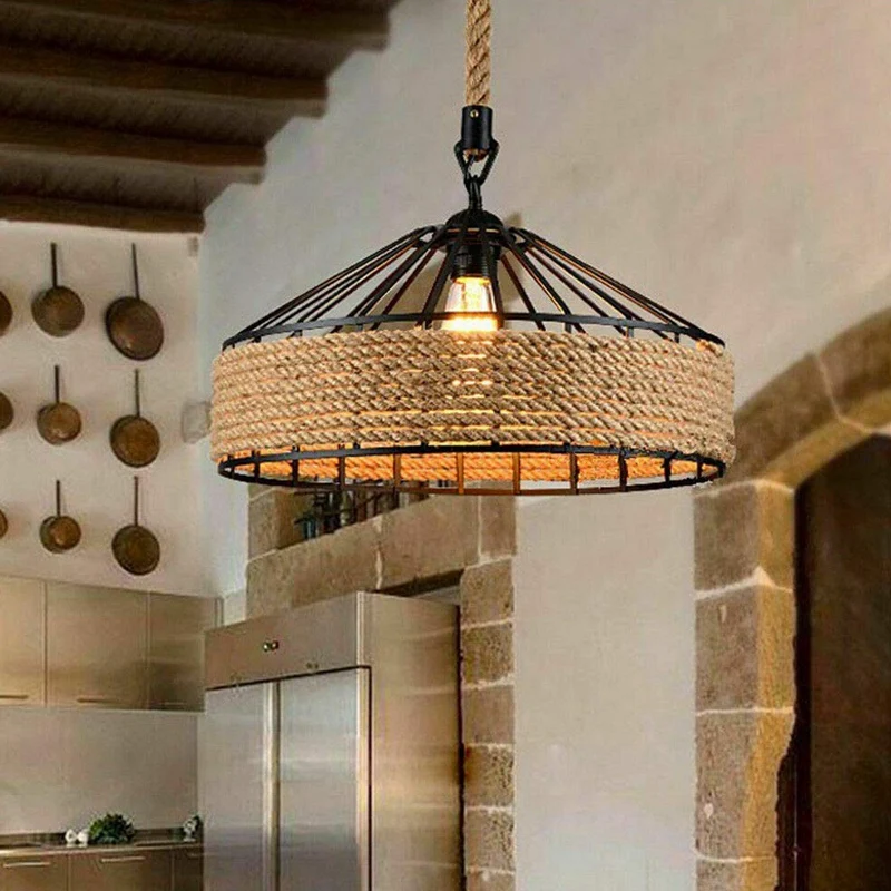 E27 Hemp Rope Hanging Lamp Vintage Pendant Lamp Ceiling Light, Retro Antique Industrial Adjustable Lamp Chandelier Iron Candlest
E27 Hemp Rope Hanging Lamp Vintage Pendant Lamp Ceiling Light, Retro Antique Industrial Adjustable Lamp Chandelier Iron Candlest
