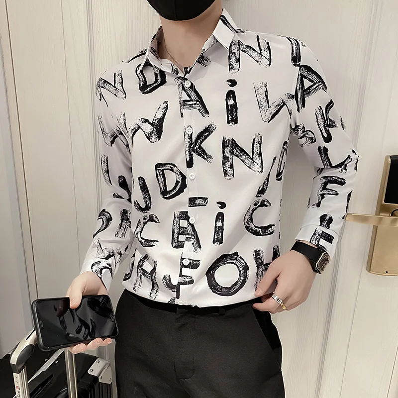 New Arrival Autumn Slim Fit Letter Print Shirt Men Clothing 2021 Simple Casual Club Tuxedo Long Sleeve Chemise Homme Streetwear
New Arrival Autumn Slim Fit Letter Print Shirt Men Clothing 2021 Simple Casual Club Tuxedo Long Sleeve Chemise Homme Streetwear