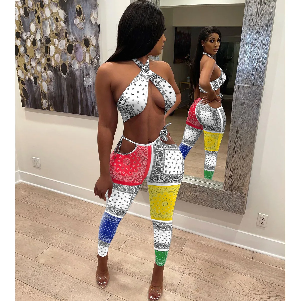 Summer Clothing Women Sexy Two Piece Sets Outfits Backless Crop Top Hollow Bandage Printing Sweatpants Club Matching Suits
Summer Clothing Women Sexy Two Piece Sets Outfits Backless Crop Top Hollow Bandage Printing Sweatpants Club Matching Suits
