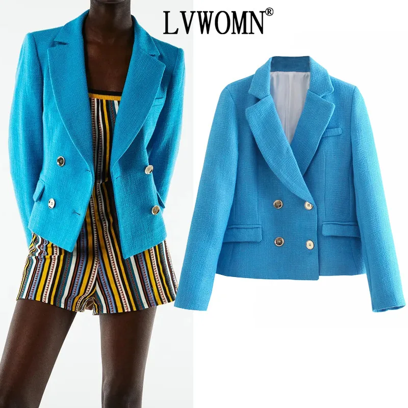 LVWOMN Women's Spring Jacket 2021 Blue Tweed Double Breasted Blazer Woman Casual Yellow Textured Cropped Blazer Female Suit
LVWOMN Women's Spring Jacket 2021 Blue Tweed Double Breasted Blazer Woman Casual Yellow Textured Cropped Blazer Female Suit