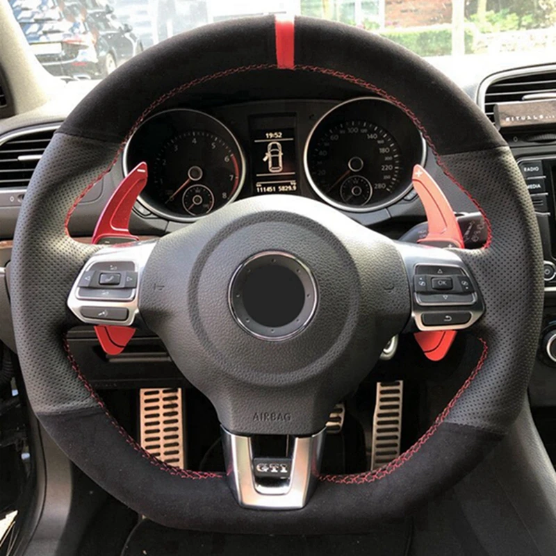 Black Genuine Leather Suede Car Steering Wheel Cover For Volkswagen Golf 6 GTI MK6 / Polo GTI / Scirocco R Car Accessories
Black Genuine Leather Suede Car Steering Wheel Cover For Volkswagen Golf 6 GTI MK6 / Polo GTI / Scirocco R Car Accessories
