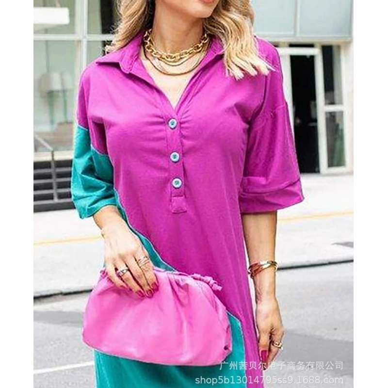 Mandylandy Shirt Dress Summer Short Sleeve Single-Breasted Turn-down Collar Split Dress Women's Casual Solid Stitching Dress
Mandylandy Shirt Dress Summer Short Sleeve Single-Breasted Turn-down Collar Split Dress Women's Casual Solid Stitching Dress