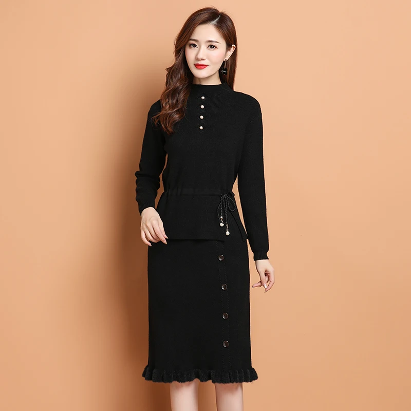 #1011 Spring Autumn Two Piece Set Knitted Dress Women Buttons Sweater Dress O Neck Elegant Turleneck Women Dresses Knee-length
#1011 Spring Autumn Two Piece Set Knitted Dress Women Buttons Sweater Dress O Neck Elegant Turleneck Women Dresses Knee-length