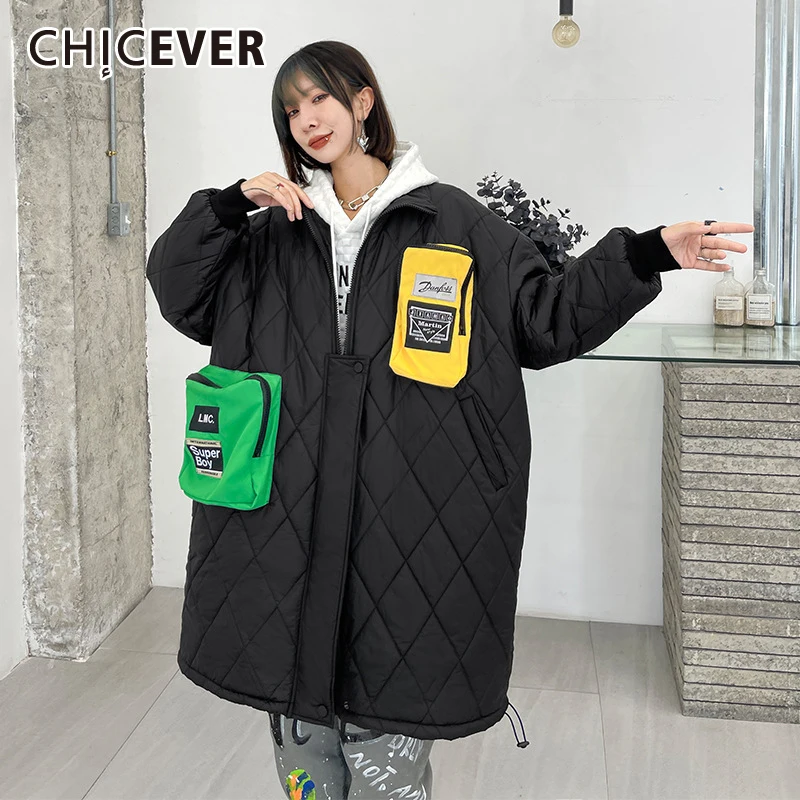 CHICEVER Patchwork Pockets Colorblock Cotton Coat For Women Stand Collar Long Sleeve Loose Straight Winter Coats Female Clothing
CHICEVER Patchwork Pockets Colorblock Cotton Coat For Women Stand Collar Long Sleeve Loose Straight Winter Coats Female Clothing