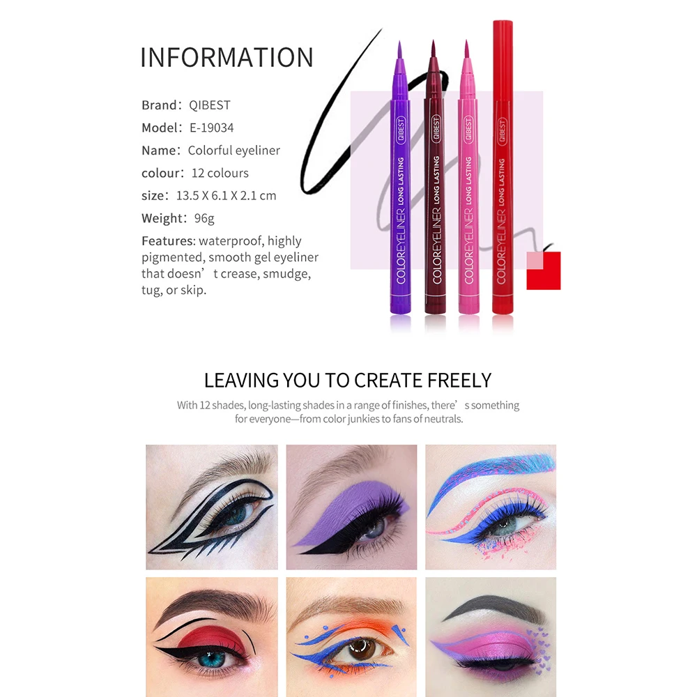 1pc Colorful Eyeliner Waterproof Long-lasting Liquid Eyeliner Pen Make Up Comestic Eye Liner Pencil Makeup Tools
1pc Colorful Eyeliner Waterproof Long-lasting Liquid Eyeliner Pen Make Up Comestic Eye Liner Pencil Makeup Tools