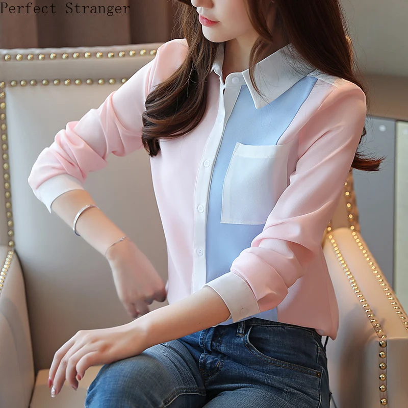 Женская шифоновая блузка с отложным воротником и длинным рукавом 
Женская шифоновая блузка с отложным воротником и длинным рукавом