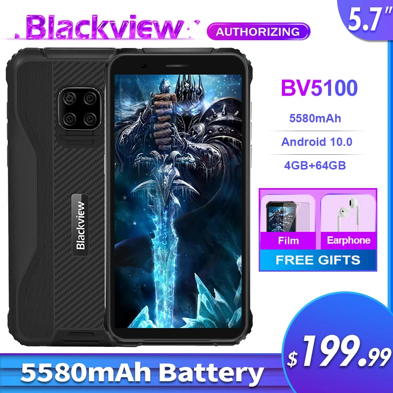 Blackview BV5100 4 Гб + 64 5 7 ''IP68 Водонепроницаемый прочный смартфон Android10 5580 мАч Octa Core NFC