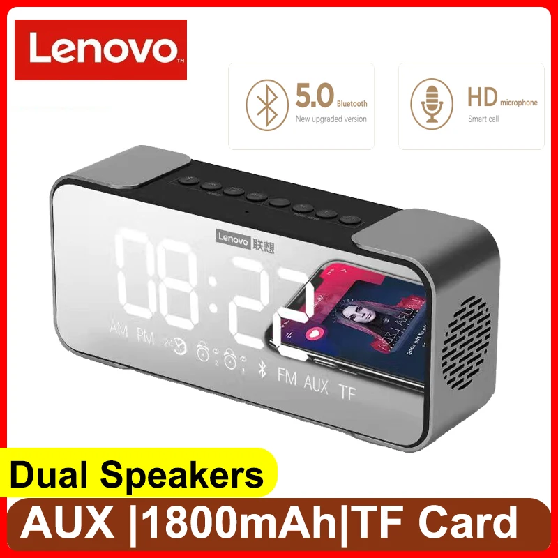 Беспроводной Bluetooth динамик Lenovo L022 BT5.0 светодиодный Будильник портативный