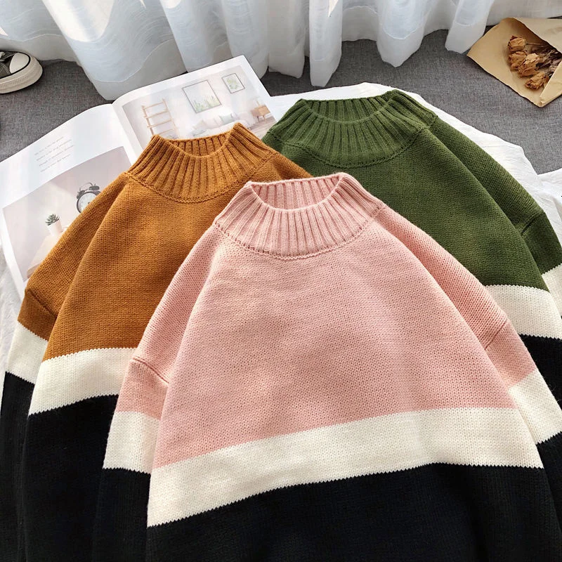 Stitching Contrast Sweater Fashion Casual Pullover Male Clothes Casual Loose Long Sleeve Top Sweater Half High Collar Coat Trend
Stitching Contrast Sweater Fashion Casual Pullover Male Clothes Casual Loose Long Sleeve Top Sweater Half High Collar Coat Trend