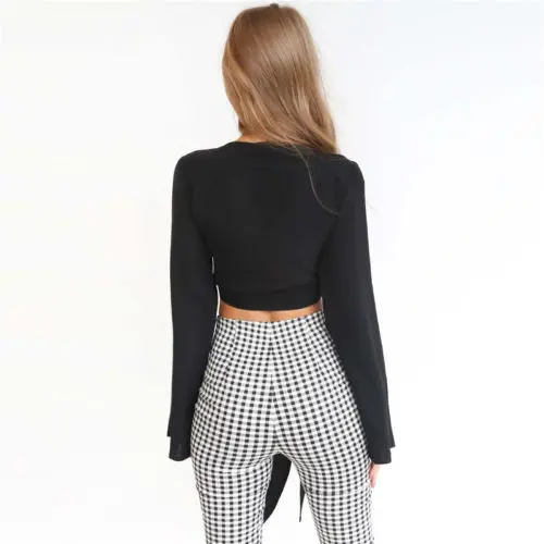 Sexy Women's Solid Color Cropped Top Summer Bandage Tie Knot Top Ladies Loose Long Flared Sleeve T-shirt for Spring Summer Fall
Sexy Women's Solid Color Cropped Top Summer Bandage Tie Knot Top Ladies Loose Long Flared Sleeve T-shirt for Spring Summer Fall