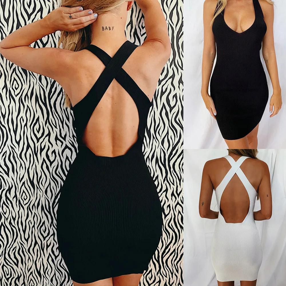 Summer Women Clothing Slim Solid Color Mini Dress Sexy Sleeveless Backless Deep V-Neck Dresses Female Casual Vestidos 2020 New
Summer Women Clothing Slim Solid Color Mini Dress Sexy Sleeveless Backless Deep V-Neck Dresses Female Casual Vestidos 2020 New