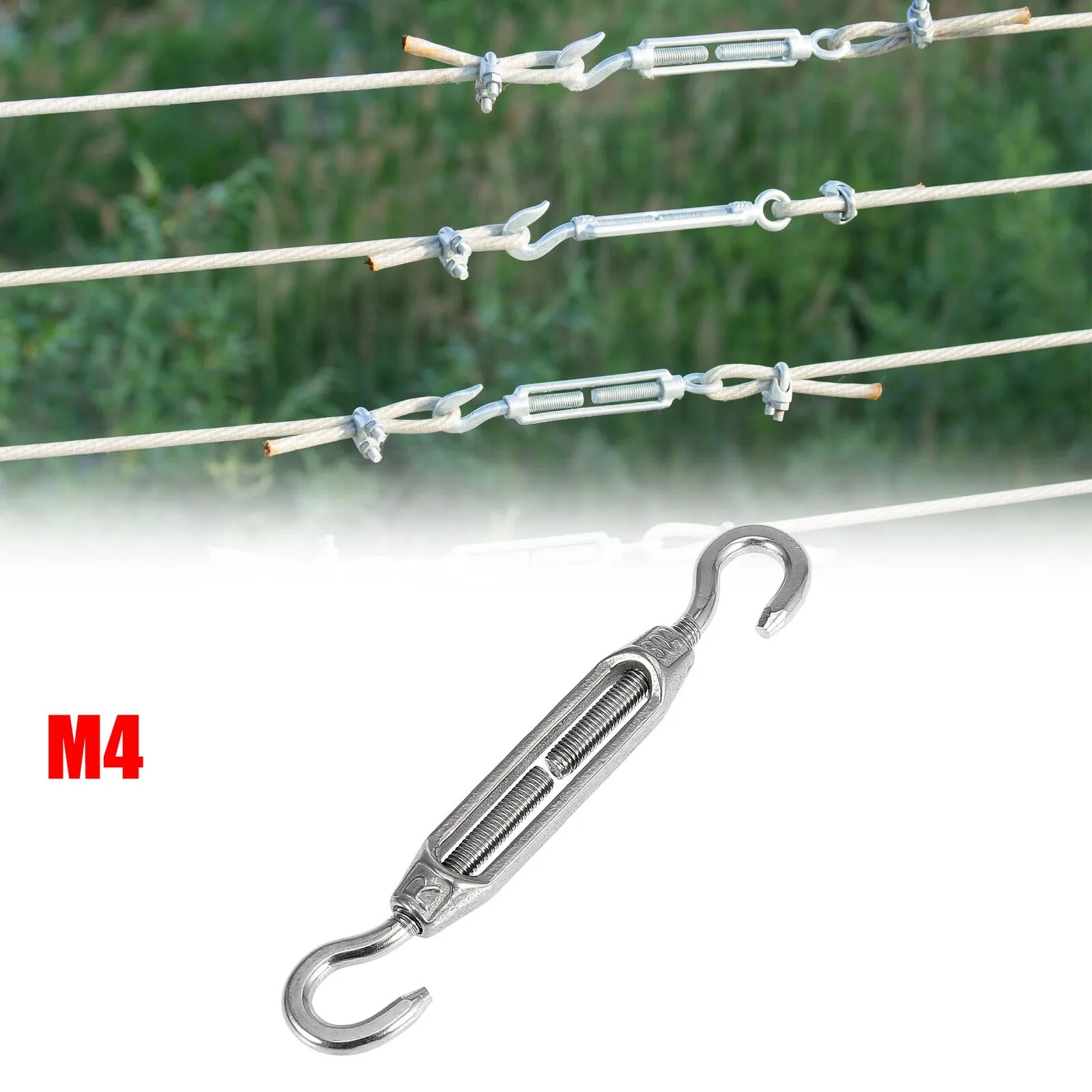Hook To Hook Adjustable European Style 304 Stainless Steel Turnbuckle Tensioner Strainer And M3 Wire Rope Clips, 1/8 Inch Cable
Hook To Hook Adjustable European Style 304 Stainless Steel Turnbuckle Tensioner Strainer And M3 Wire Rope Clips, 1/8 Inch Cable