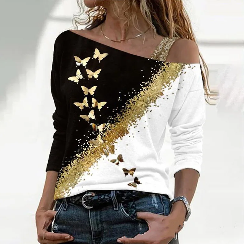 2021 Autumn Long Sleeves Blouse Women Fashion Sexy Skew Neck Off Shoulder Butterfly Print Lady Office Shirts Vintage Casual Top
2021 Autumn Long Sleeves Blouse Women Fashion Sexy Skew Neck Off Shoulder Butterfly Print Lady Office Shirts Vintage Casual Top
