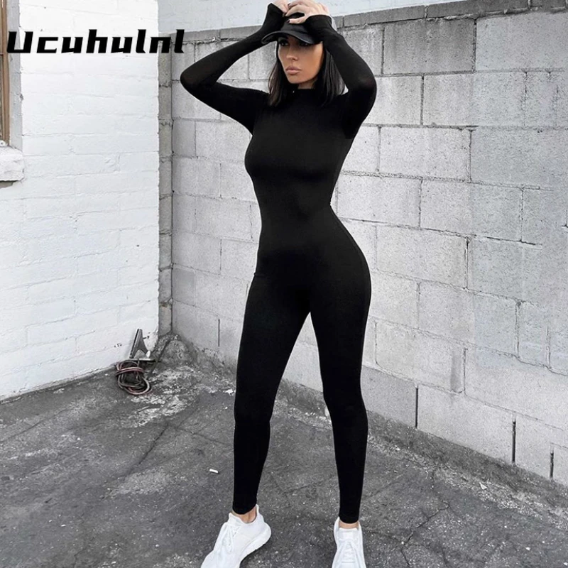 Сплошной черный/серый комбинезон Ucuhulnl с длинным рукавом для катания на лыжах