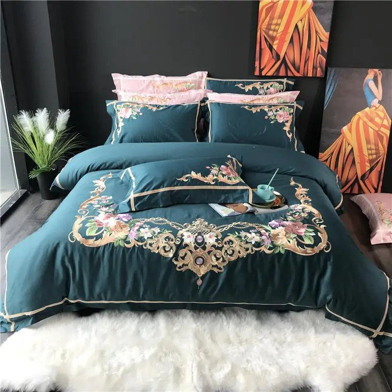34 60S cotton Green Pink Blue White Luxury Royal Embroidery Bedding Set Duvet Cover Bed sheet Bed Linen Pillowcases 4pcs
34 60S cotton Green Pink Blue White Luxury Royal Embroidery Bedding Set Duvet Cover Bed sheet Bed Linen Pillowcases 4pcs