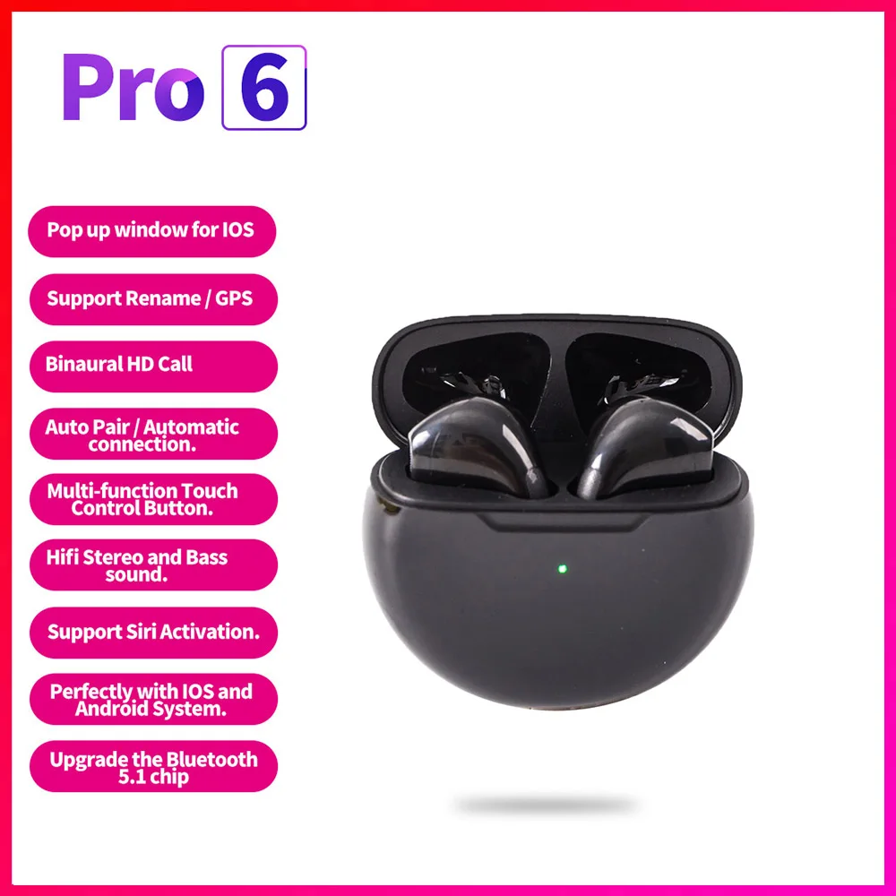 new Pro 6 TWS Wireless Headphones 9D Stereo HiFi Earphone With Mic Bluetooth Headsets Noise Cancel Earbuds For All Smartphone
new Pro 6 TWS Wireless Headphones 9D Stereo HiFi Earphone With Mic Bluetooth Headsets Noise Cancel Earbuds For All Smartphone