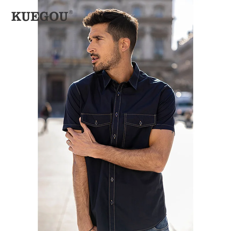 KUEGOU 2022 Summer 100% Cotton Solid Blue Pocket Shirt Men Dress Casual Slim Fit Short Sleeve Male Fashion Brand Clothing 20540
KUEGOU 2022 Summer 100% Cotton Solid Blue Pocket Shirt Men Dress Casual Slim Fit Short Sleeve Male Fashion Brand Clothing 20540