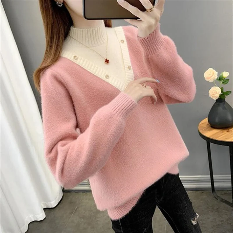 Свитер из искусственной Золотой Норки из двух частей, Женская осенне-зимняя новая женская одежда, свободный и тонкий полувысокий воротник
Свитер из искусственной Золотой Норки из двух частей, Женская осенне-зимняя новая женская одежда, свободный и тонкий полувысокий воротник