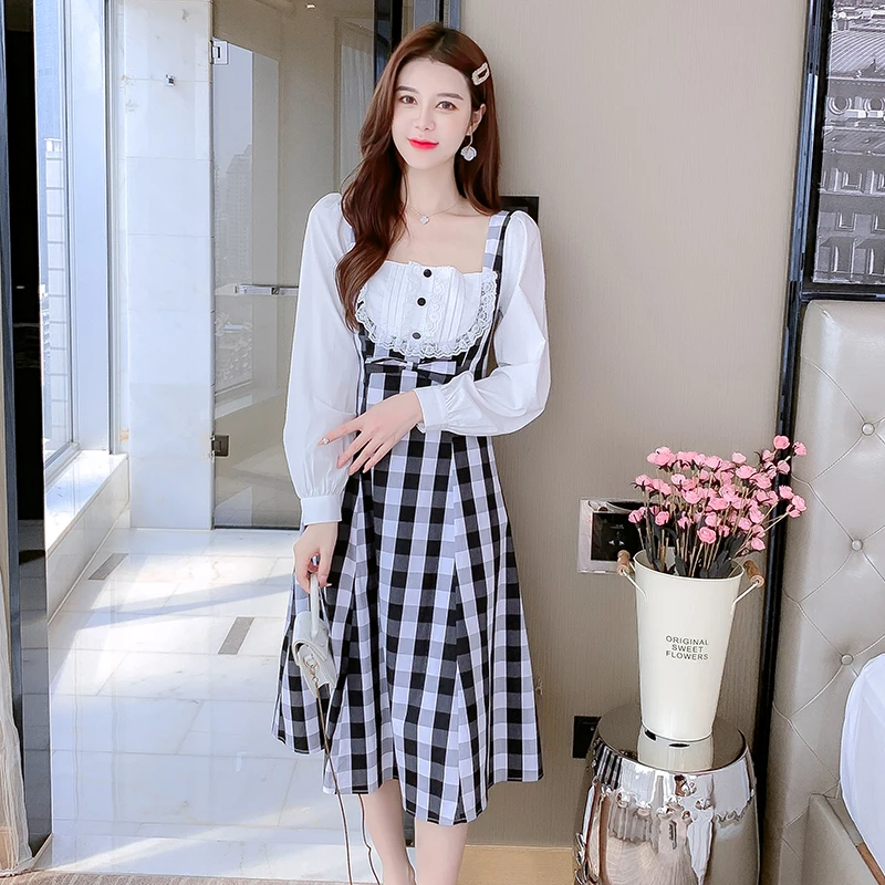 Chiffon Loose Women Dresses New Fashion Lace Plaid Stitching Square Collar Casual Long Sleeve Dress Autumn A-LINE Houthion
Chiffon Loose Women Dresses New Fashion Lace Plaid Stitching Square Collar Casual Long Sleeve Dress Autumn A-LINE Houthion