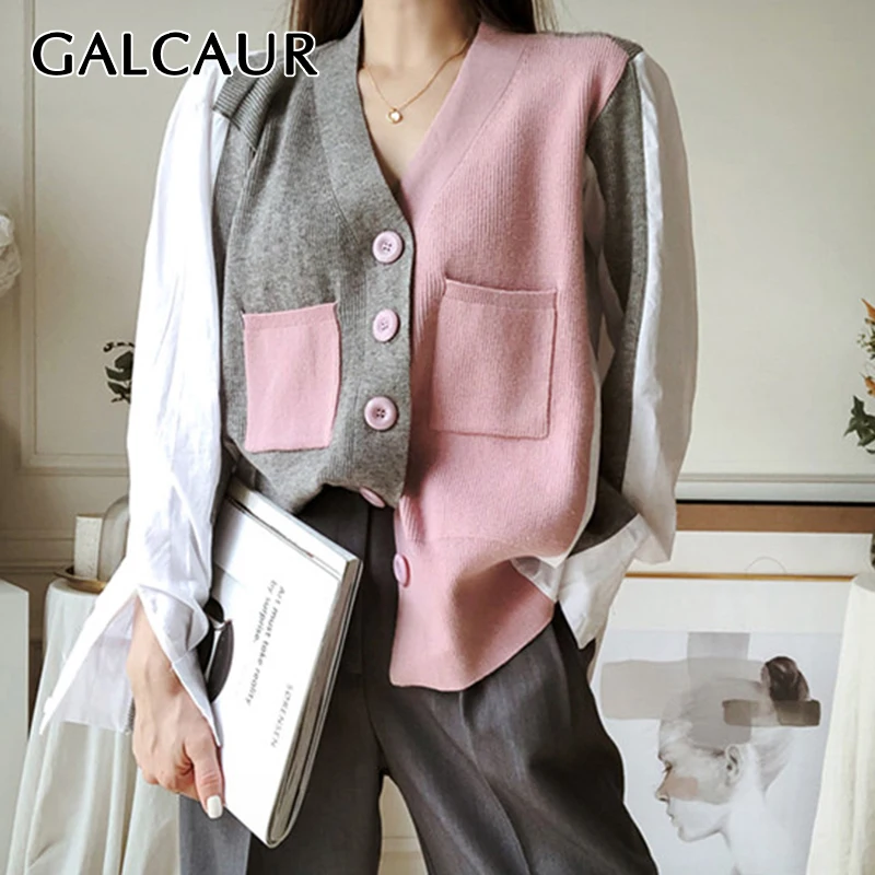 Женский кардиган с длинным рукавом GALCAUR, корейский стиль, Лоскутная расцветка, с V-образным вырезом, свободный, Повседневный, осенний, 2021
Женский кардиган с длинным рукавом GALCAUR, корейский стиль, Лоскутная расцветка, с V-образным вырезом, свободный, Повседневный, осенний, 2021