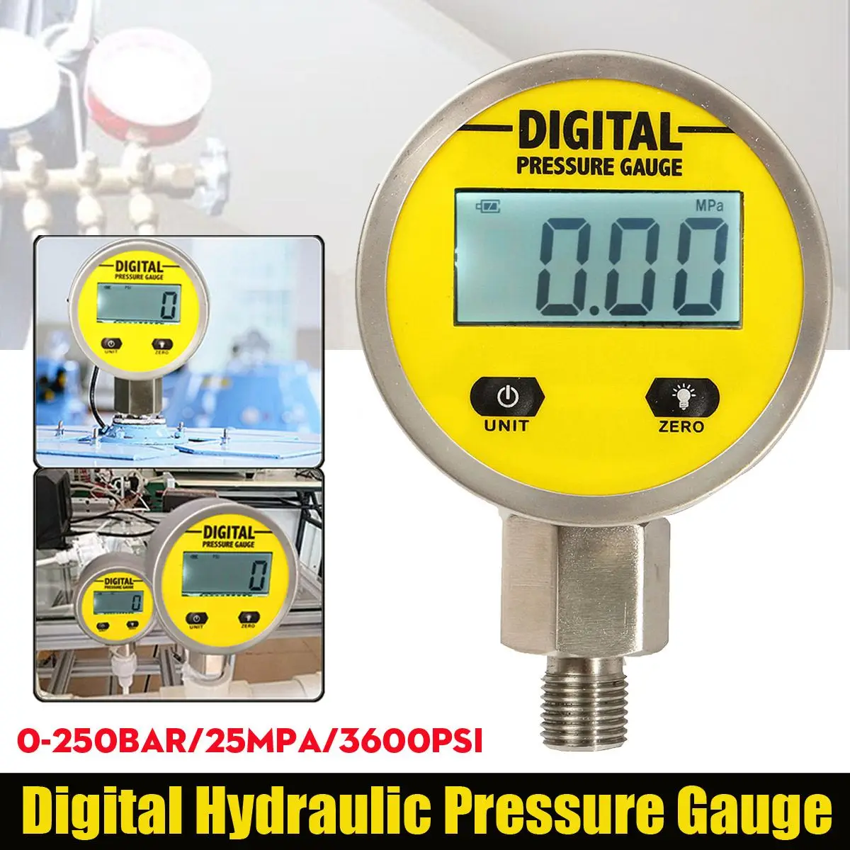 LCD Digital Display Pressure Gauge Oil Pressure Hydraulic Gauge Pressure Test Meter 3V 250BAR/25Mpa for Gas Water Oil
LCD Digital Display Pressure Gauge Oil Pressure Hydraulic Gauge Pressure Test Meter 3V 250BAR/25Mpa for Gas Water Oil