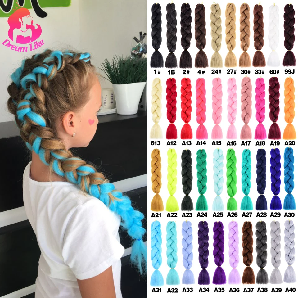 

Dream Like Jumbo Braid Hair 24inch Pure/Ombre Color Synthetic Braiding Hair Kanekalone Extensions Heat Resistant Fiber Wholesale