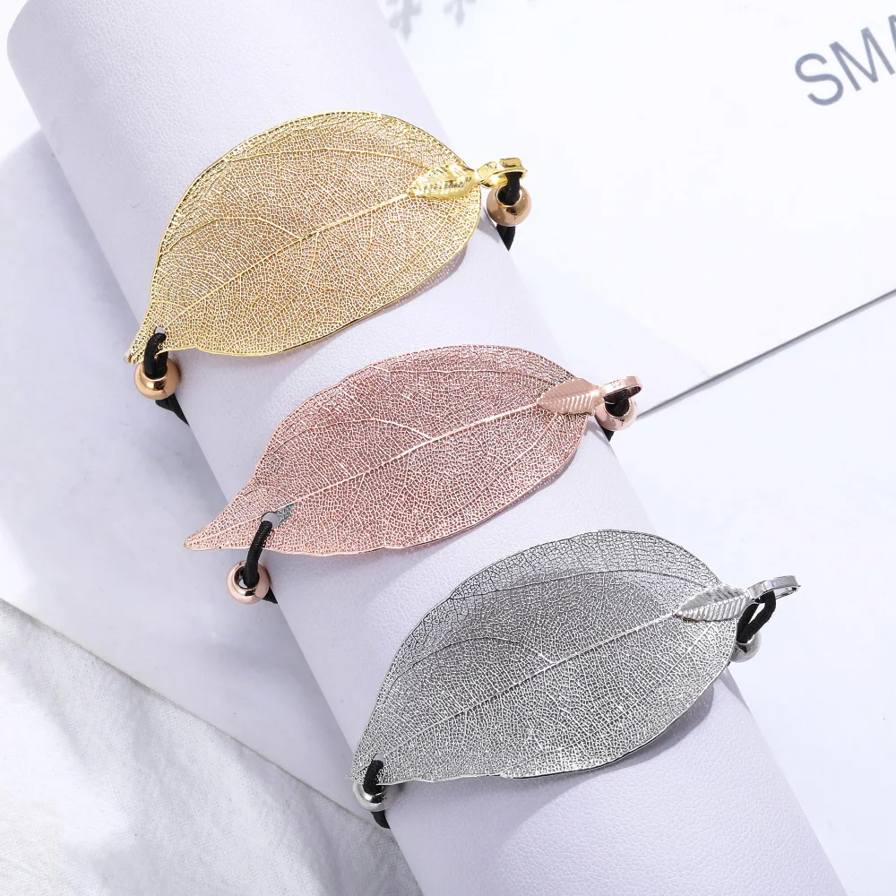 Real Natural Leaf Charm Bracelets Bangles Black Rope 15-22cm Adjustable Bracelet Gold Silver Color Trendy jewelry for Women 2020
Real Natural Leaf Charm Bracelets Bangles Black Rope 15-22cm Adjustable Bracelet Gold Silver Color Trendy jewelry for Women 2020