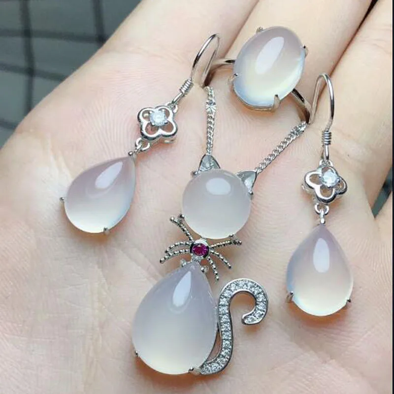 Boutique 925 silver encrusted green Jade chalcedony cat shape drop earrings ring sets jewelry women party gift free chain
Boutique 925 silver encrusted green Jade chalcedony cat shape drop earrings ring sets jewelry women party gift free chain