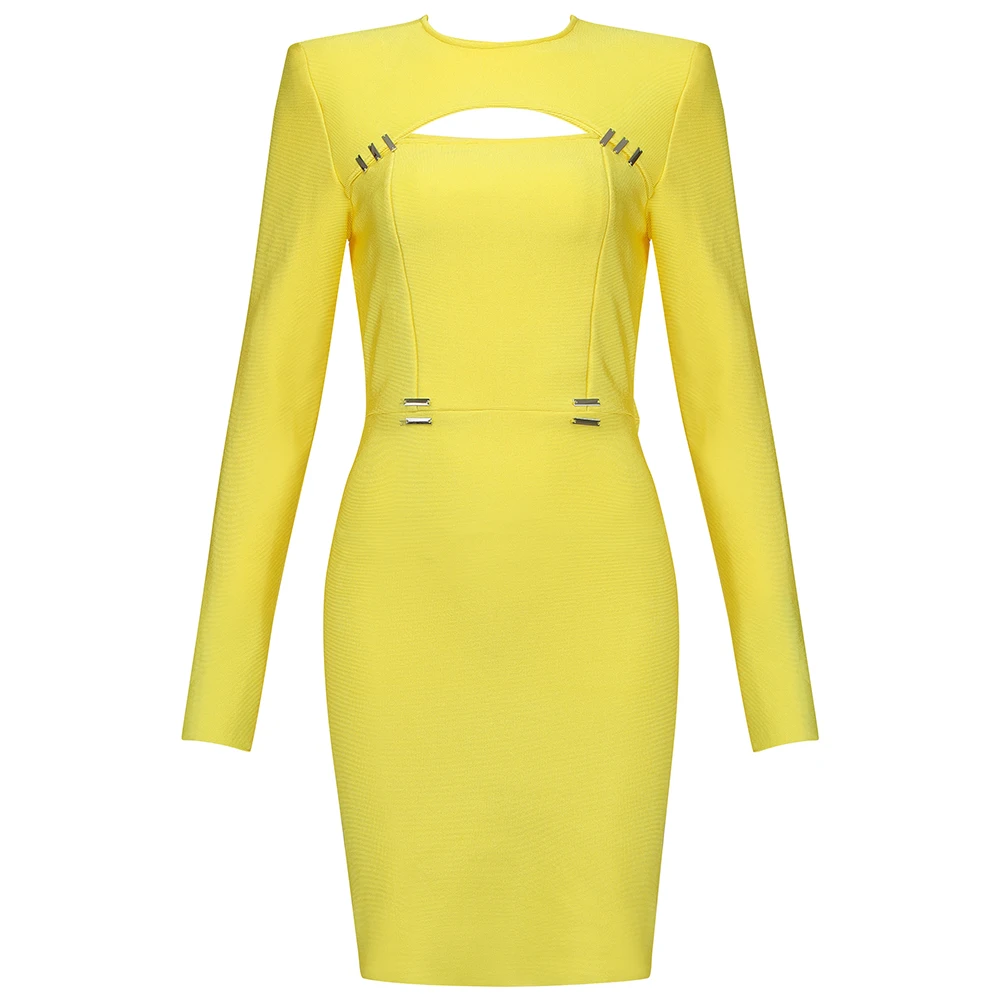 Women Spring Sexy Long Sleeve Hollow Out Sequined Yellow Mini Bodycon Bandage Dress 2021 Elegant Evening Party Dress Vestidos
Women Spring Sexy Long Sleeve Hollow Out Sequined Yellow Mini Bodycon Bandage Dress 2021 Elegant Evening Party Dress Vestidos