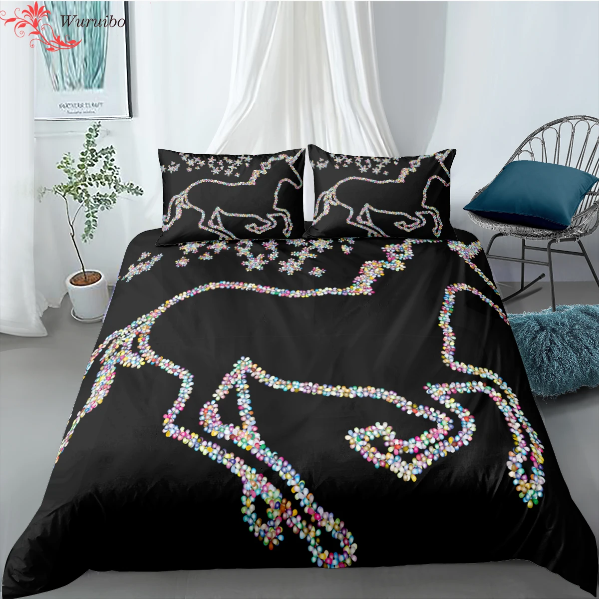 Colorful Unicorn Girl Bedding Set Simple Horse Design Duvet Cover Black Quilt Covers Pillowcase Children Bedroom 2/3PCS Bed Sets
Colorful Unicorn Girl Bedding Set Simple Horse Design Duvet Cover Black Quilt Covers Pillowcase Children Bedroom 2/3PCS Bed Sets
