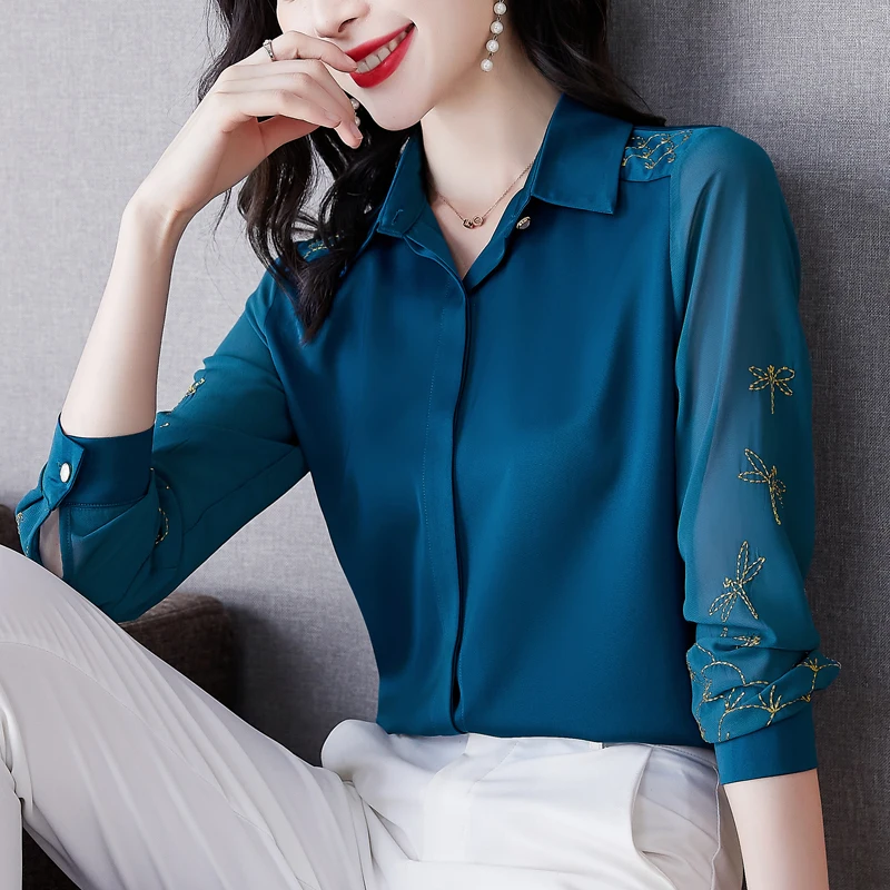 Korean Fashion Silk Women Blouses Office Lady Shirts Satin Dragonfly Mesh Long Sleeve Womens Tops Plus Size XXXL Blusas Largas
Korean Fashion Silk Women Blouses Office Lady Shirts Satin Dragonfly Mesh Long Sleeve Womens Tops Plus Size XXXL Blusas Largas
