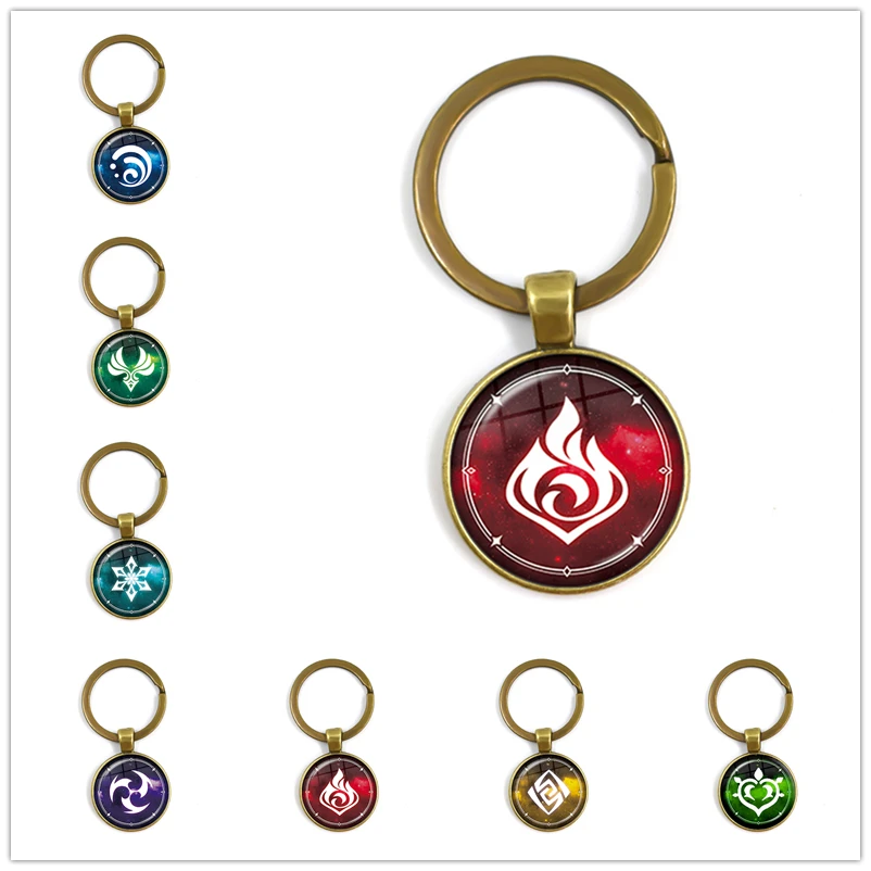 

Hot Game Anime Keychain Genshin Impact Element Vision God's Eye Mondstadt Liyue Harbor Jewelry Bag Pendant Keyring for Girl Gift