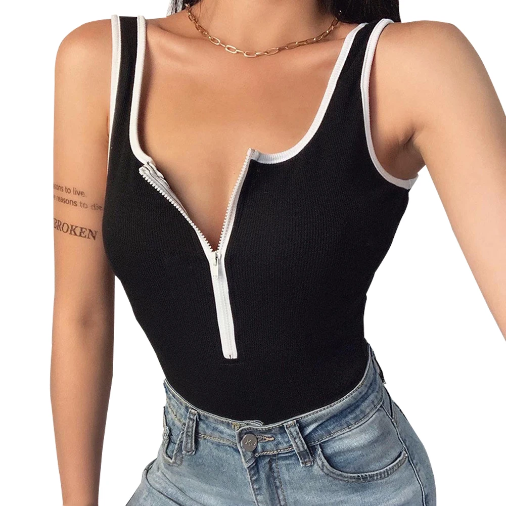 Imcute Spring Summer Women's Zipper Front Vest Bodycon Jumpsuit Fashionable Sexy Sleeveless Deep V-Neck Slim Bottoming Bodysuit
Imcute Spring Summer Women's Zipper Front Vest Bodycon Jumpsuit Fashionable Sexy Sleeveless Deep V-Neck Slim Bottoming Bodysuit