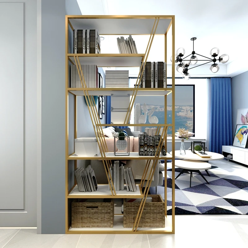 Nordic creative bookshelf partition modern light luxury office floor rack living room storage rack golden partition rack
Nordic creative bookshelf partition modern light luxury office floor rack living room storage rack golden partition rack