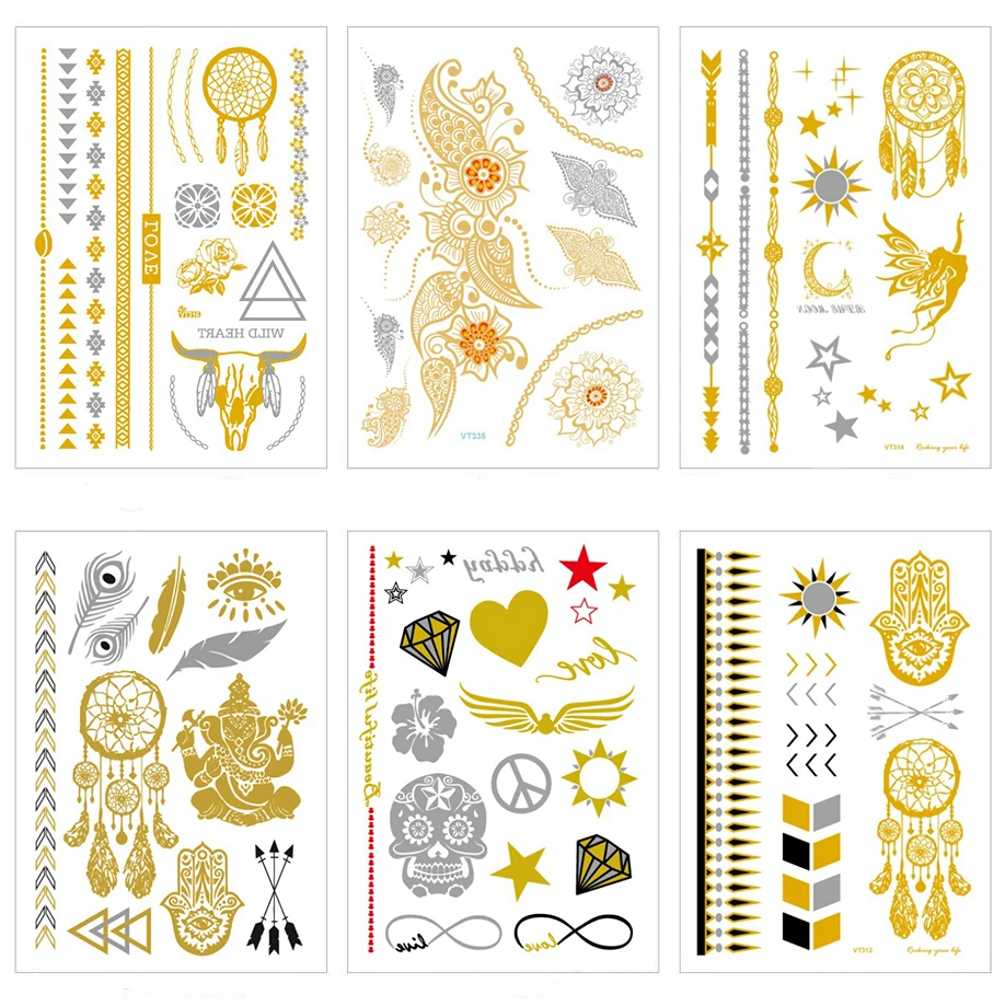 New 21x15cm Hot golden flash tattoos Fashion Gold and Black multiple temporary tattoos
New 21x15cm Hot golden flash tattoos Fashion Gold and Black multiple temporary tattoos