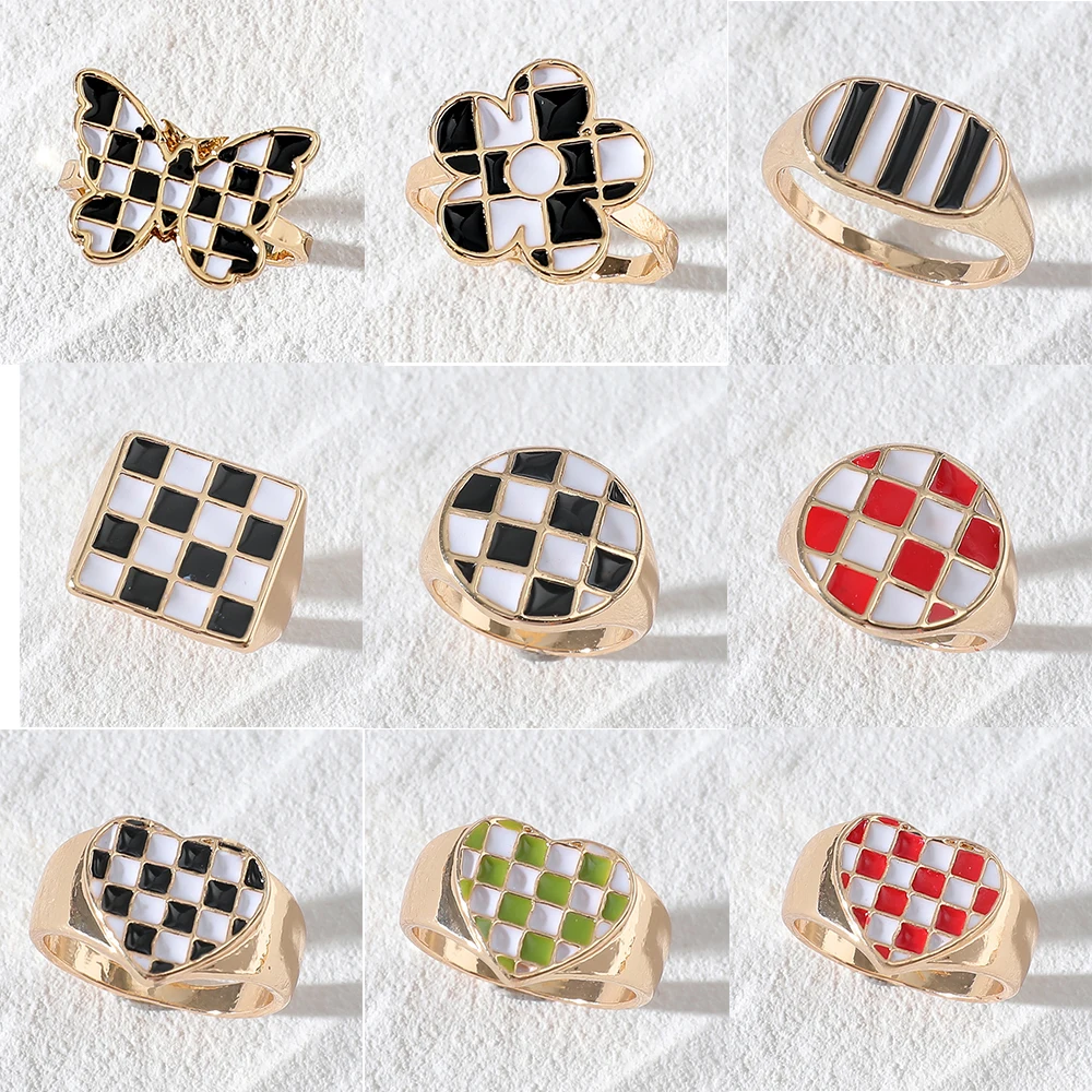 Geometric Butterfly Square Checkered Rings for Women Trendy Enamel Black White Heart Lover Chunky Finger Rings Jewelry Gifts
Geometric Butterfly Square Checkered Rings for Women Trendy Enamel Black White Heart Lover Chunky Finger Rings Jewelry Gifts