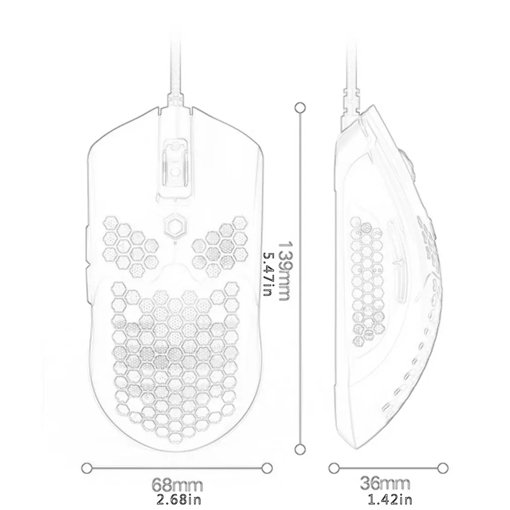 M5 Hollow-out Honeycomb Shell Gaming Mouse Backlit Light Wired Mice RGB with 7 Buttons for Game Lovers USB Colourful PAW3325 ABS
M5 Hollow-out Honeycomb Shell Gaming Mouse Backlit Light Wired Mice RGB with 7 Buttons for Game Lovers USB Colourful PAW3325 ABS