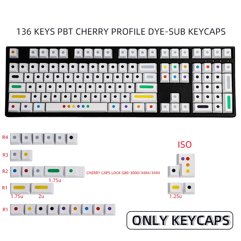 136 Keys/set White colour Dots Keycaps Cherry Profile PBT Key Caps For MX Switch Mechanical Keyboard Dye Sublimation ISO Key Cap
136 Keys/set White colour Dots Keycaps Cherry Profile PBT Key Caps For MX Switch Mechanical Keyboard Dye Sublimation ISO Key Cap
