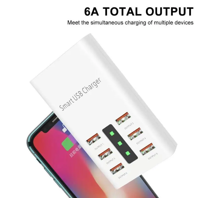 30W Universal 6 Ports USB Hub Smart USB Charger Fast Charging Station Stand Dock Hub 5V/6A Quick Charge for Mobile Phone
30W Universal 6 Ports USB Hub Smart USB Charger Fast Charging Station Stand Dock Hub 5V/6A Quick Charge for Mobile Phone