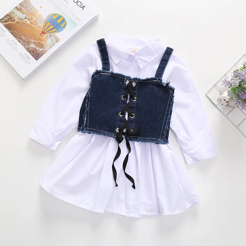 Girls dresses for fall winter new style lapel long-sleeved shirt dress and denim strappy waistcoat two-piece
Girls dresses for fall winter new style lapel long-sleeved shirt dress and denim strappy waistcoat two-piece