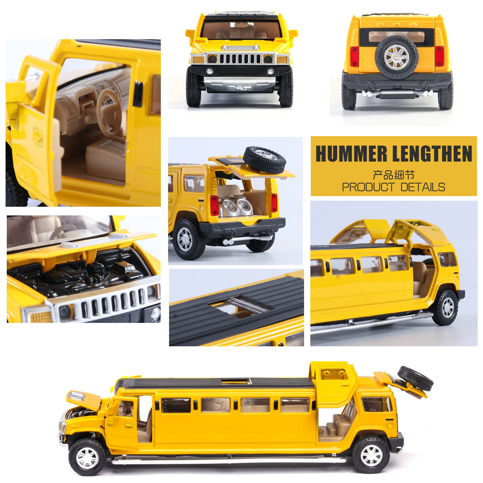 1:32 new Hummer extended version Interior lighting Alloy Car Model Pull Back Sound Light car Decoration 7 Doors Toy For Boys
1:32 new Hummer extended version Interior lighting Alloy Car Model Pull Back Sound Light car Decoration 7 Doors Toy For Boys