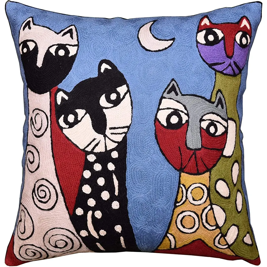Kashmir Designs Picasso Blue Cat Pillow Cover Quadruplets Whimsical Hand Embroidered Wool 18x18
Kashmir Designs Picasso Blue Cat Pillow Cover Quadruplets Whimsical Hand Embroidered Wool 18x18