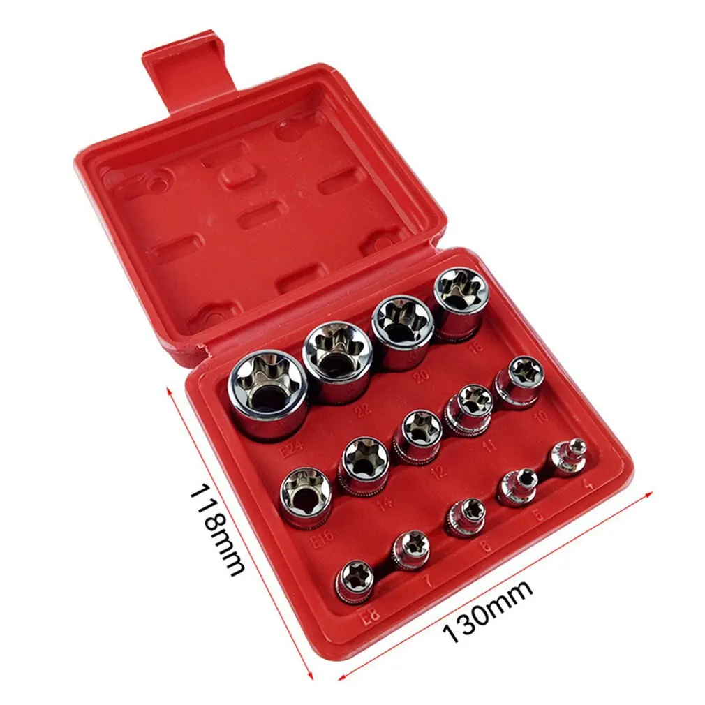 14Pcs/set Female E Type Bit Sockets Wrench Head E4 - E24 1/4" 3/8" Torx Star Sleeve Set Auto Repair Hand Tools
14Pcs/set Female E Type Bit Sockets Wrench Head E4 - E24 1/4" 3/8" Torx Star Sleeve Set Auto Repair Hand Tools