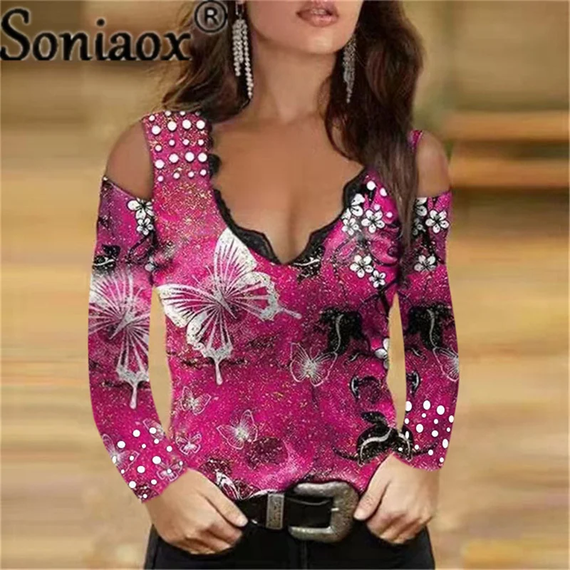 2021 Sexy Off Shoulder T Shirt Lace Patchwork Long Sleeve T Shirt Summer Ladies Pullover Tops Rose Print V-Neck Tee Shirt Female
2021 Sexy Off Shoulder T Shirt Lace Patchwork Long Sleeve T Shirt Summer Ladies Pullover Tops Rose Print V-Neck Tee Shirt Female