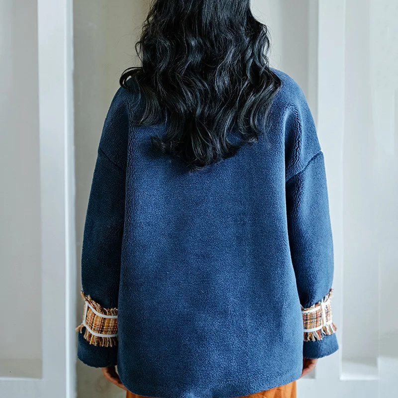 LANMREM 2020 New Lamb Hair Stitching Rough Woolen Coat Spring Original Women's Plaid Plush Warm Top PB777 | Женская одежда